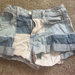PacSun Patchwork Light and Medium Blue Denim Shorts